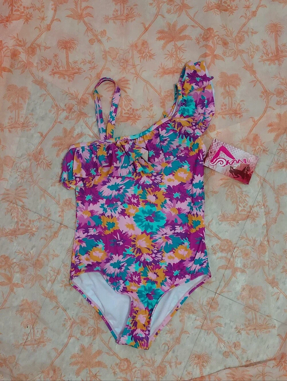 Kanu Surf Floral One Piece Floral  Swimsuit With Ruffle Size - 10 NWT .